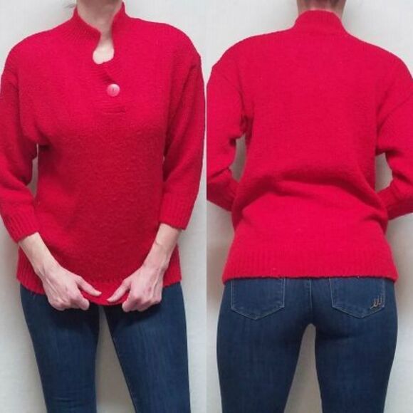 VINTAGE 70s Bristol Court Red Knit Ribbed Sweater - Picture 1 of 10